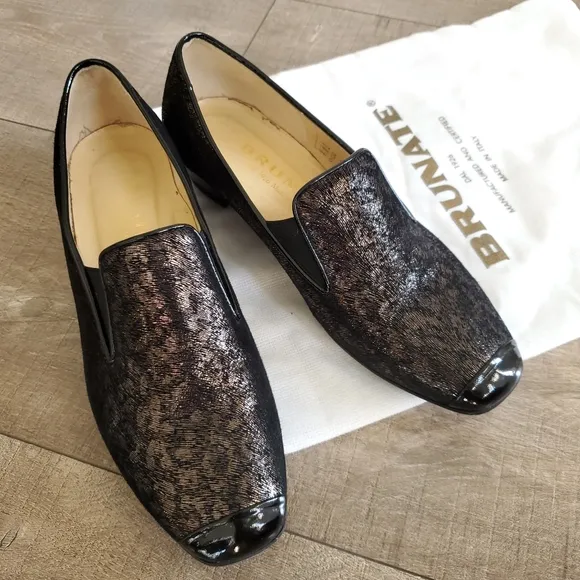 Brunate Women's Slip On Italian Loafers Black Size 6