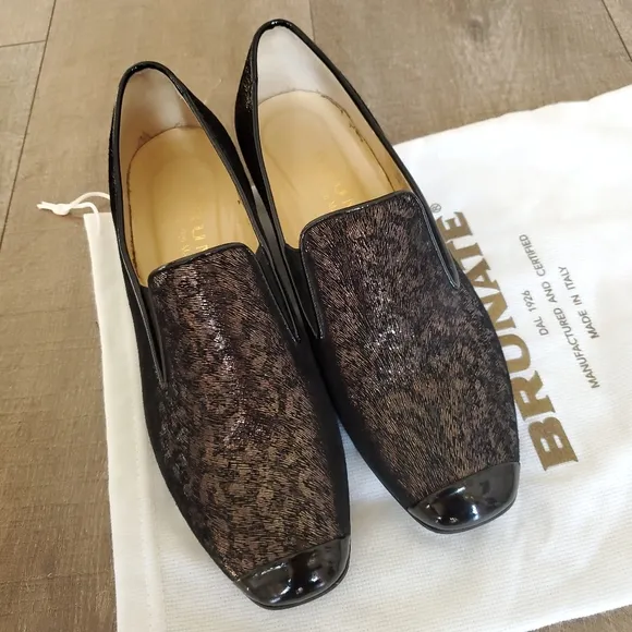 Brunate Women's Slip On Italian Loafers Black Size 6