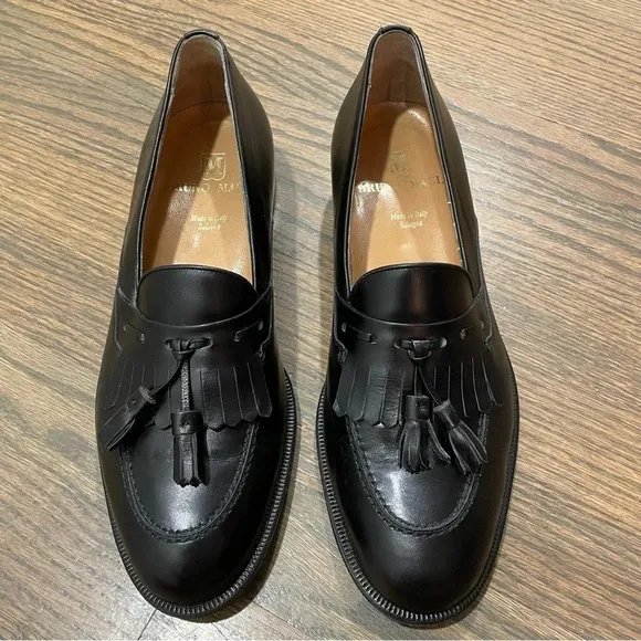 Bruno Magli Black Leather Slip On Tassel Loafers Shoes size 9