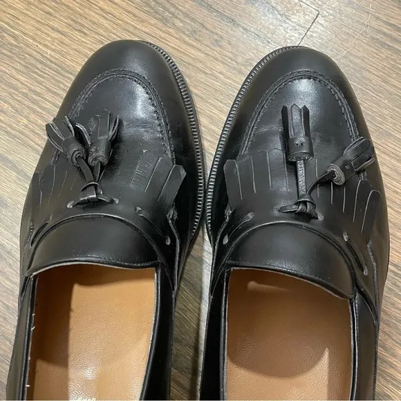 Bruno Magli Black Leather Slip On Tassel Loafers Shoes size 9