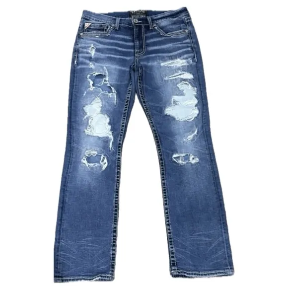 BUCKLE SALVAGE Jeans, Men’s Size 32/32, Straight Distressed Blue RN# 75720