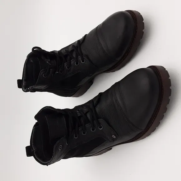 Bullboxer ankle boots mens black leather canvas upper Lace-up y2k casual retro
