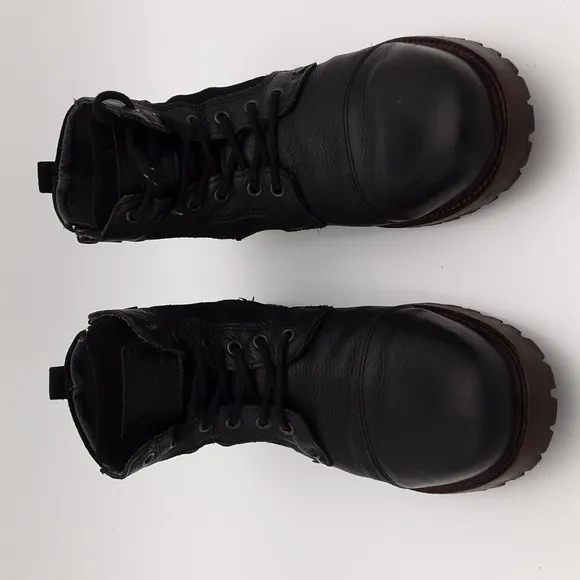 Bullboxer ankle boots mens black leather canvas upper Lace-up y2k casual retro