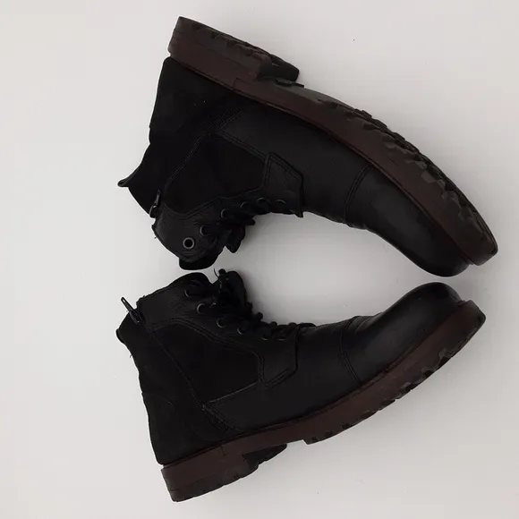 Bullboxer ankle boots mens black leather canvas upper Lace-up y2k casual retro