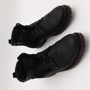 Bullboxer ankle boots mens black leather canvas upper Lace-up y2k casual retro