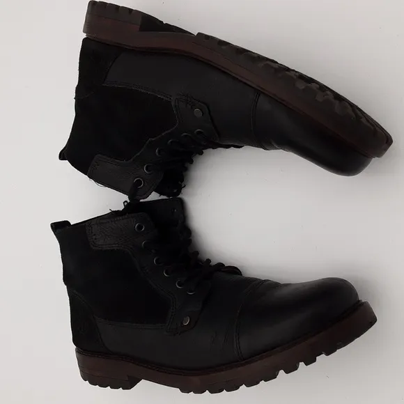 Bullboxer ankle boots mens black leather canvas upper Lace-up y2k casual retro