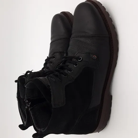 Bullboxer ankle boots mens black leather canvas upper Lace-up y2k casual retro