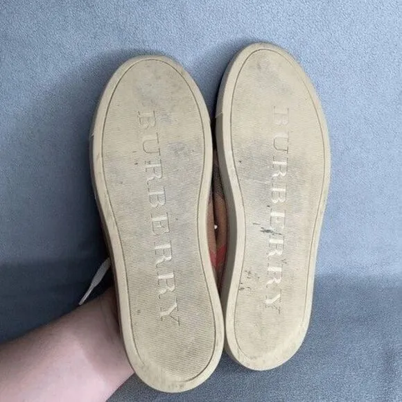 Burberry Beige Leather Nova Check Canvas Low Top Sneakers Women Size 39/US8.5