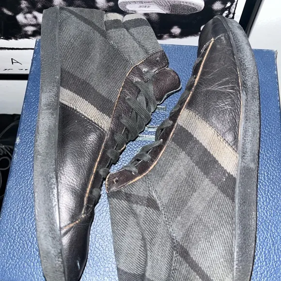 Burberry Check Canvas Leather High Top Sneakers