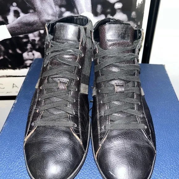 Burberry Check Canvas Leather High Top Sneakers