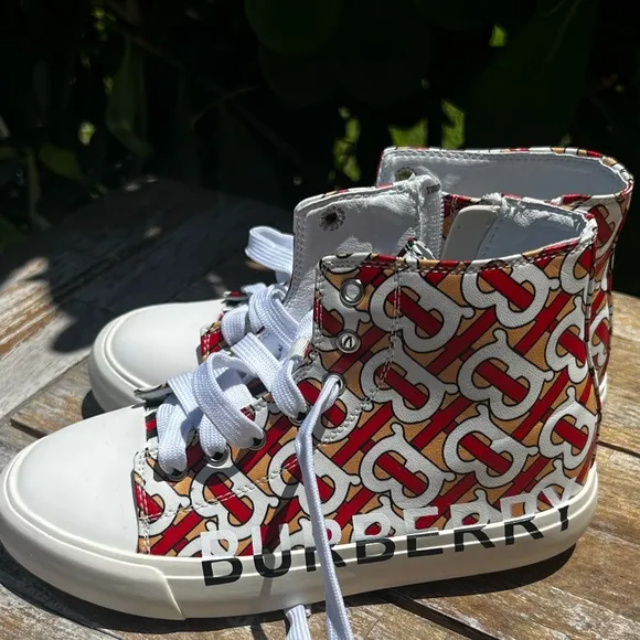 Burberry Red and White High-Top Sneakers