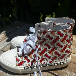 Burberry Red and White High-Top Sneakers