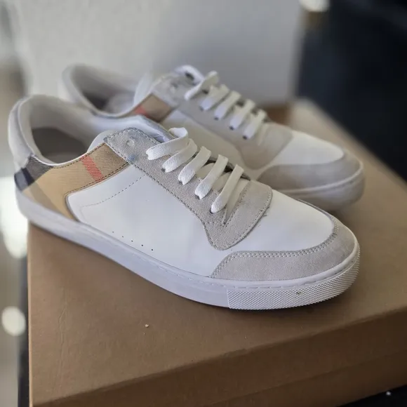 Burberry Stevie Leather &amp; Canvas Check Sneaker - White and Brown