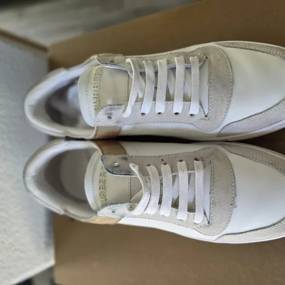 Burberry Stevie Leather &amp; Canvas Check Sneaker - White and Brown
