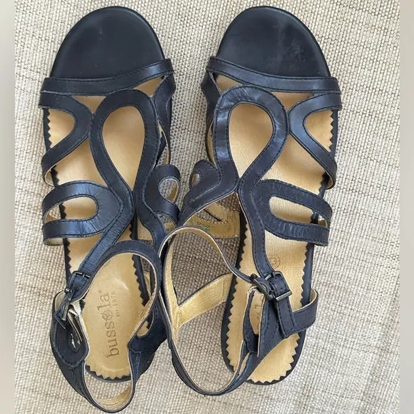 Bussola Leather Cork Wedge Double Buckle Strappy Sandals Size EU 41  US 10.5 EUC