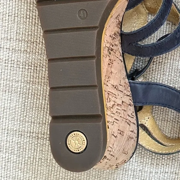 Bussola Leather Cork Wedge Double Buckle Strappy Sandals Size EU 41  US 10.5 EUC