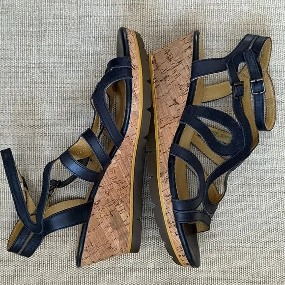 Bussola Leather Cork Wedge Double Buckle Strappy Sandals Size EU 41  US 10.5 EUC