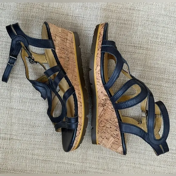 Bussola Leather Cork Wedge Double Buckle Strappy Sandals Size EU 41  US 10.5 EUC