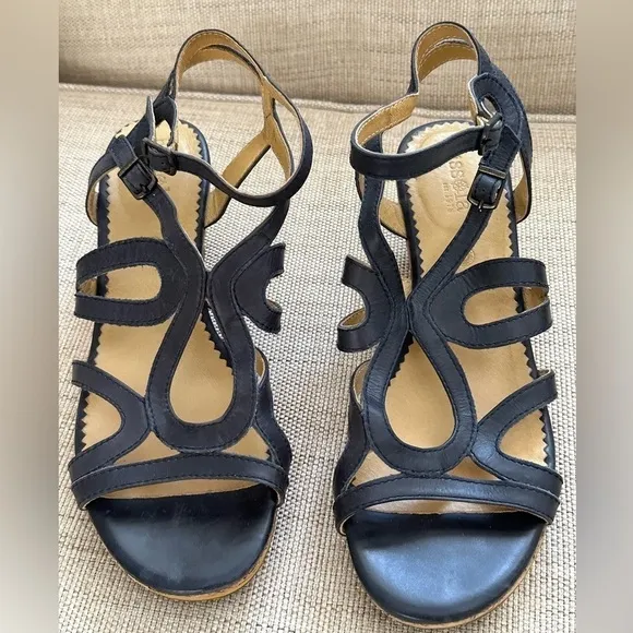 Bussola Leather Cork Wedge Double Buckle Strappy Sandals Size EU 41  US 10.5 EUC