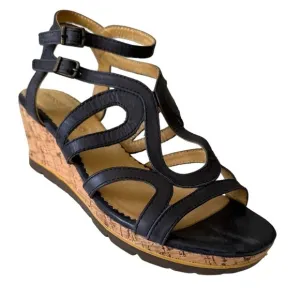 Bussola Leather Cork Wedge Double Buckle Strappy Sandals Size EU 41  US 10.5 EUC
