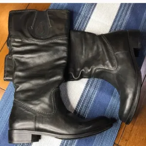 BUSSOLA Slouch Black Riding Aqua ShieldLeather Boots 10