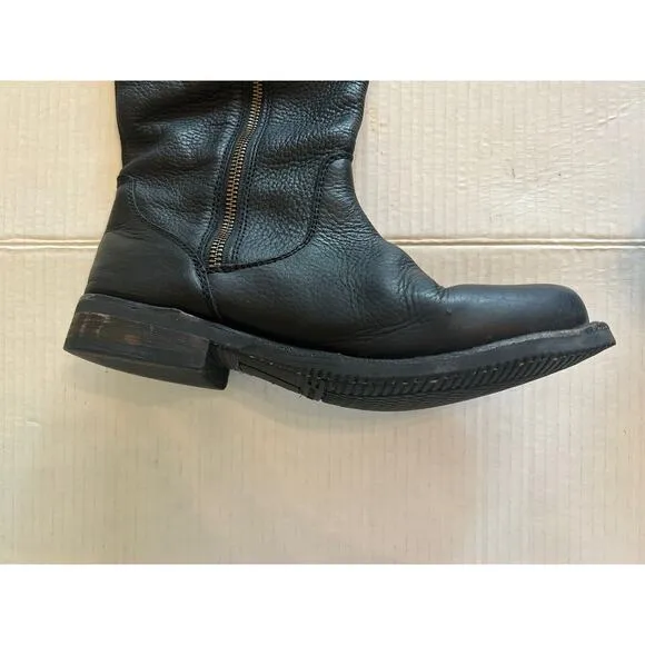 Caboras Women’s 7.5 Black Leather Boots Tall Buckle Motorcycle Riding Zip Up‎