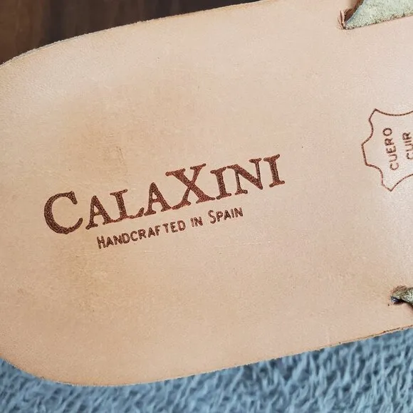 CalaXini Sandals Women's 8 38 Beige Tan Leather Slip On Flat Comfort Slides
