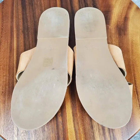 CalaXini Sandals Women's 8 38 Beige Tan Leather Slip On Flat Comfort Slides