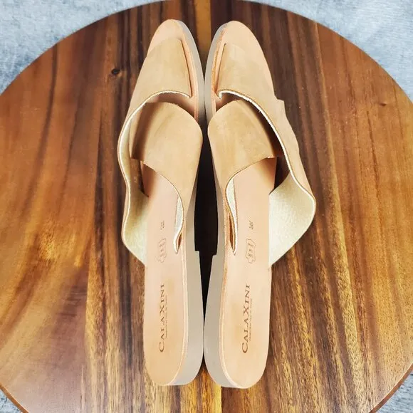 CalaXini Sandals Women's 8 38 Beige Tan Leather Slip On Flat Comfort Slides