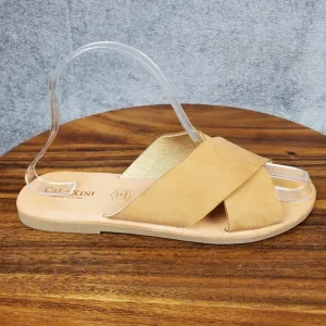 CalaXini Sandals Women's 8 38 Beige Tan Leather Slip On Flat Comfort Slides