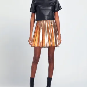 Callie Lives Rose Gold Future: Viccolo Accordion Pleated Metallic Mini Skirt OS