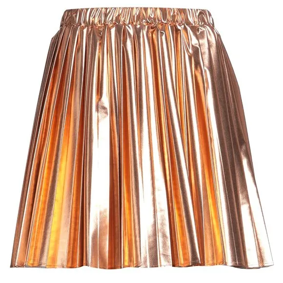 Callie Lives Rose Gold Future: Viccolo Accordion Pleated Metallic Mini Skirt OS