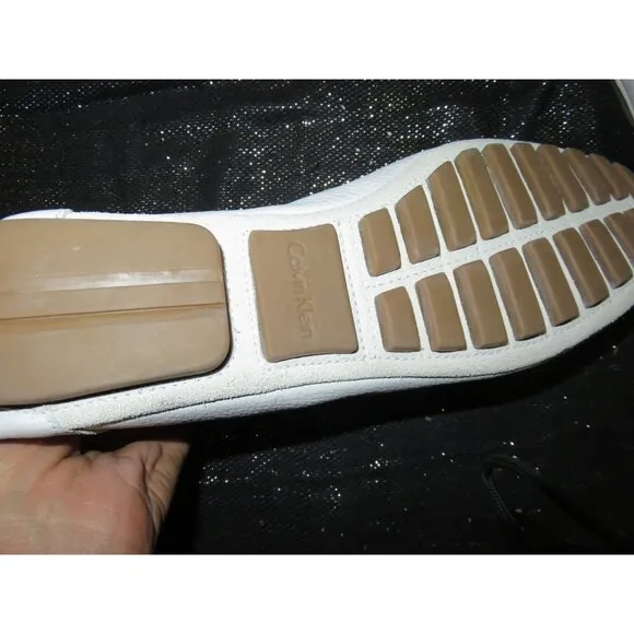 Calvin Klein Deauville White Leather Loafers Moccasins Driving Slip On Shoes 12