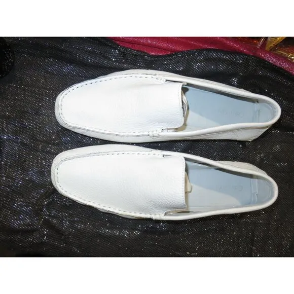 Calvin Klein Deauville White Leather Loafers Moccasins Driving Slip On Shoes 12