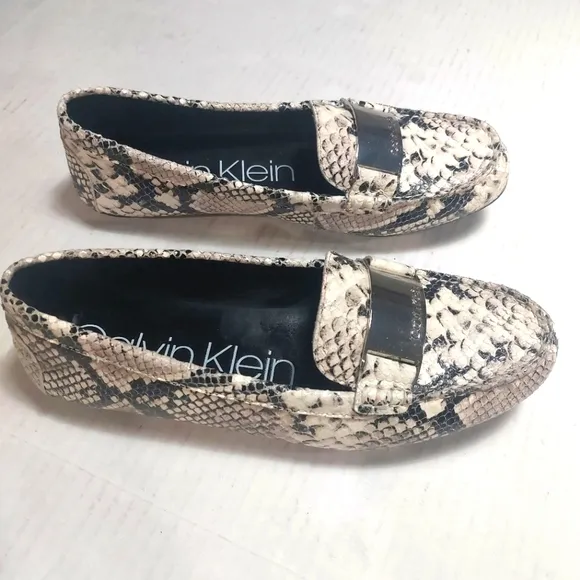 Calvin Klein Lisette Snake Skin Print Leather Loafers Size 10M
