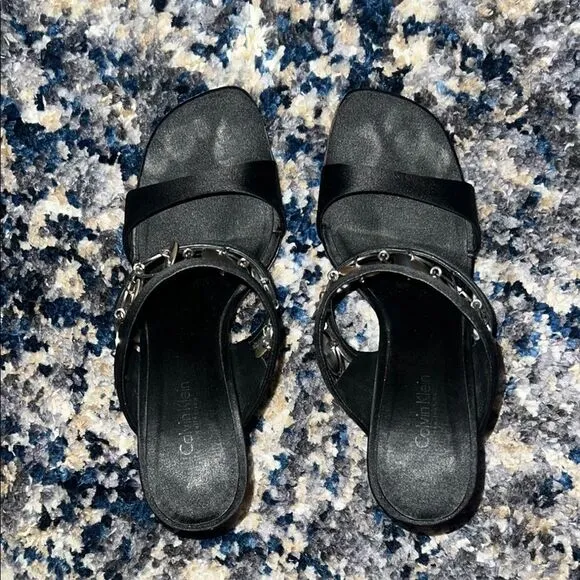 Calvin Klein Black Heeled Sandals with Strappy Design