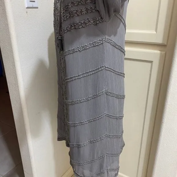 Calypso St. Barth - Heather Gray Crinkled Silk Shift Dress W/ Beading Size Small