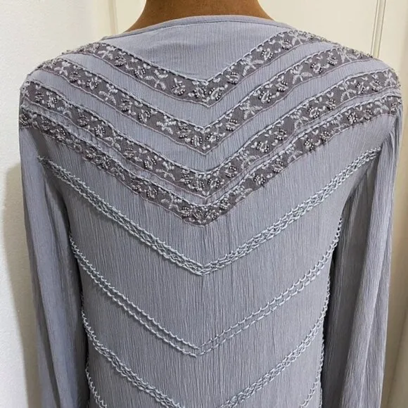 Calypso St. Barth - Heather Gray Crinkled Silk Shift Dress W/ Beading Size Small