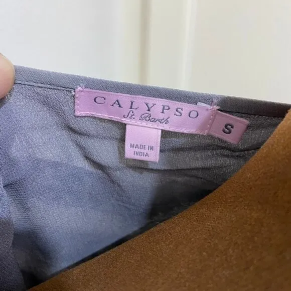 Calypso St. Barth - Heather Gray Crinkled Silk Shift Dress W/ Beading Size Small