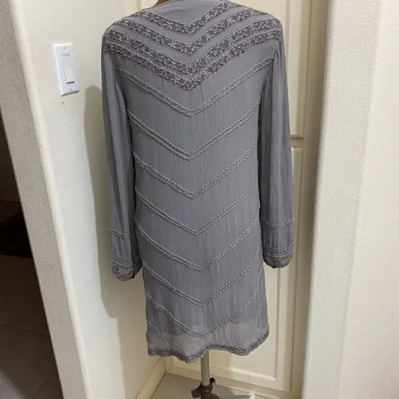 Calypso St. Barth - Heather Gray Crinkled Silk Shift Dress W/ Beading Size Small