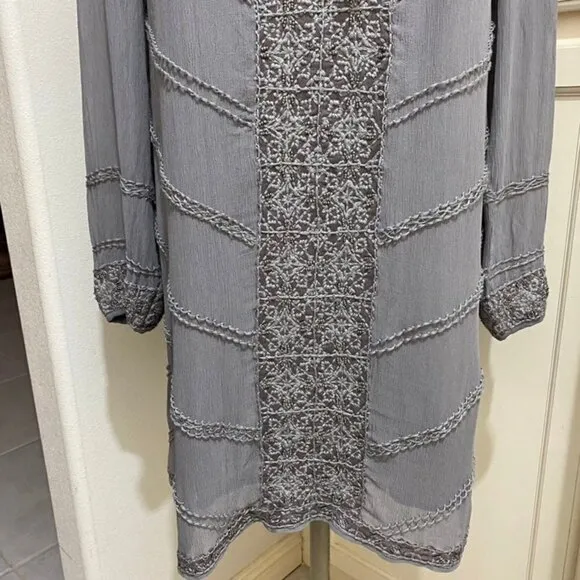 Calypso St. Barth - Heather Gray Crinkled Silk Shift Dress W/ Beading Size Small