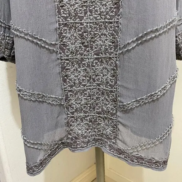 Calypso St. Barth - Heather Gray Crinkled Silk Shift Dress W/ Beading Size Small