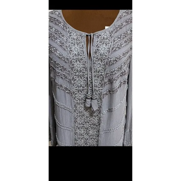 Calypso St. Barth - Heather Gray Crinkled Silk Shift Dress W/ Beading Size Small