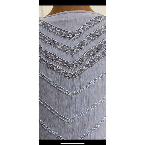 Calypso St. Barth - Heather Gray Crinkled Silk Shift Dress W/ Beading Size Small
