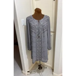 Calypso St. Barth - Heather Gray Crinkled Silk Shift Dress W/ Beading Size Small