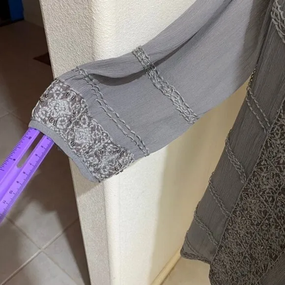 Calypso St. Barth - Heather Gray Crinkled Silk Shift Dress W/ Beading Size Small