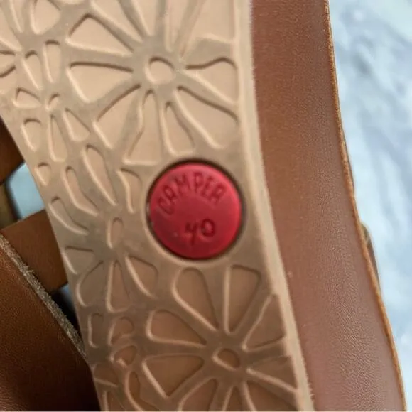 Camper Damas Cognac Brown Strappy Leather Wedge Sandals