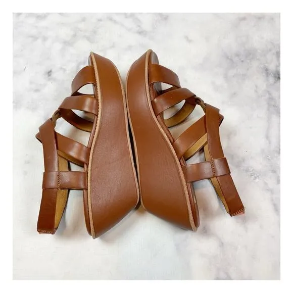 Camper Damas Cognac Brown Strappy Leather Wedge Sandals