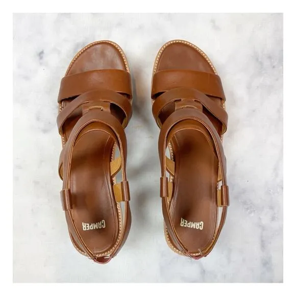 Camper Damas Cognac Brown Strappy Leather Wedge Sandals