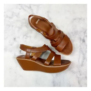 Camper Damas Cognac Brown Strappy Leather Wedge Sandals